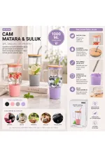 1000 ml Cam Matara Kupa Bardak - Bambu Kapaklı - Silikon Kılıflı - Çelik Pipetli 1000 ml Cam Matara Kupa Bardak - Bambu Kapaklı - Silikon Kılıflı - Çelik Pipetli