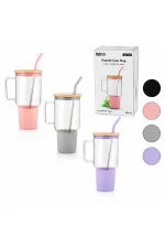 1000 ml Cam Matara Kupa Bardak - Bambu Kapaklı - Silikon Kılıflı - Çelik Pipetli 1000 ml Cam Matara Kupa Bardak - Bambu Kapaklı - Silikon Kılıflı - Çelik Pipetli