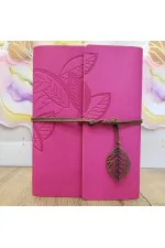 Büyük Boy Yaprak Desenli Pembe Deri Not Defteri Büyük Boy Yaprak Desenli Pembe Deri Not Defteri