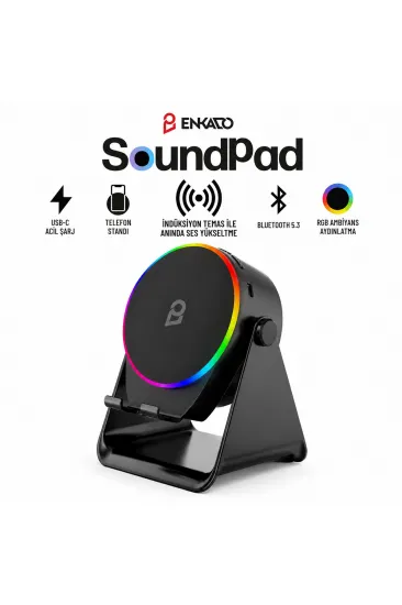 SoundPad Bluetooth Hoparlör - İndüksiyon Temas Özellikli - Telefon Standlı - Type-C Şarj - RGB Ambiyans Aydınlatma SoundPad Bluetooth Hoparlör - İndüksiyon Temas Özellikli - Telefon Standlı - Type-C Şarj - RGB Ambiyans Aydınlatma