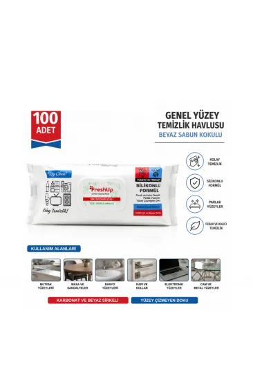 Genel Yüzey Temizlik Havlusu - 100'lü Paket - Beyaz Sabun Kokulu Islak Mendil 