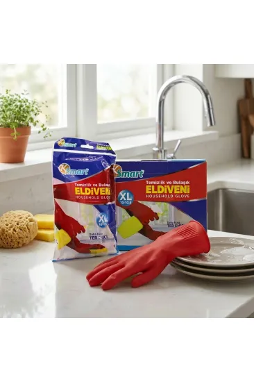 XL Beden Temizlik ve Bulaşık Eldiveni - Doğal Pamuk Astarlı - Plastik XL Beden Temizlik ve Bulaşık Eldiveni - Doğal Pamuk Astarlı - Plastik