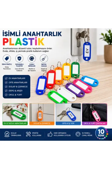 Boş İsimli Anahtarlık - Plastik - Karışık Renk - Kişiselleştirilebilir 