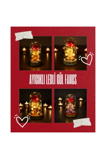 Ayıcıklı Ledli Gül Fanus Ayıcıklı Ledli Gül Fanus