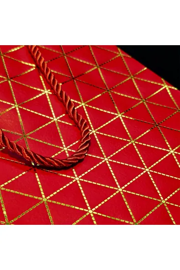 Kırmızı Geometrik Desenli Büyük Boy Karton Hediye Çantası Kırmızı Geometrik Desenli Büyük Boy Karton Hediye Çantası