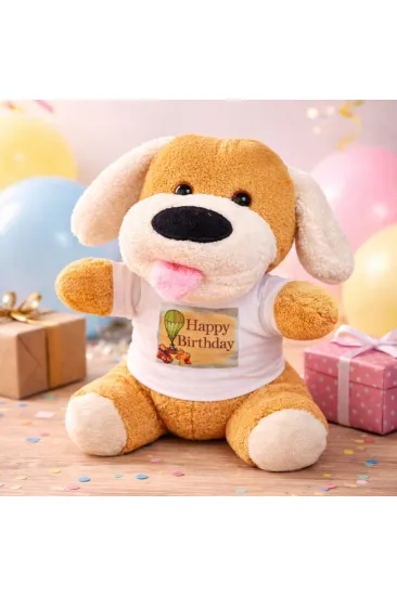 Happy Birthday Tişörtlü Peluş Köpek Happy Birthday Tişörtlü Peluş Köpek