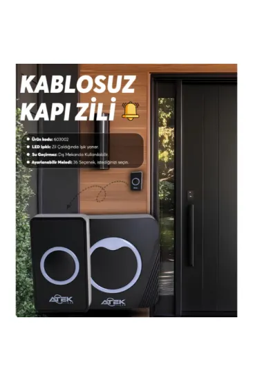 Siyah Kablosuz Su Geçirmez Kapı Zili Siyah Kablosuz Su Geçirmez Kapı Zili