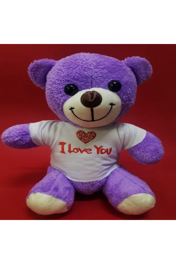 Mor I Love You Tişörtlü Peluş Ayıcık Mor I Love You Tişörtlü Peluş Ayıcık