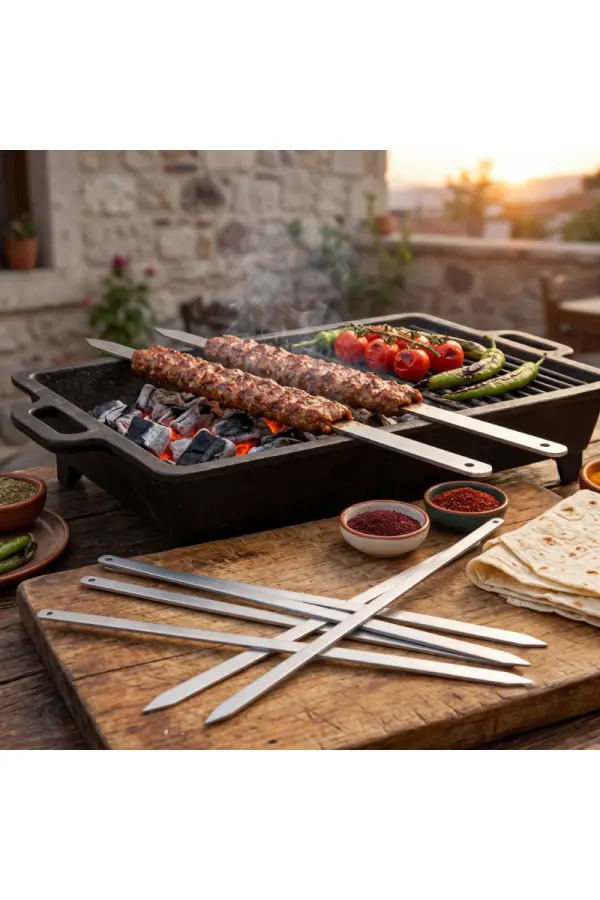 Geniş Yassı Metal Adana Kebap Şişi - 50 cm Geniş Yassı Metal Adana Kebap Şişi - 50 cm