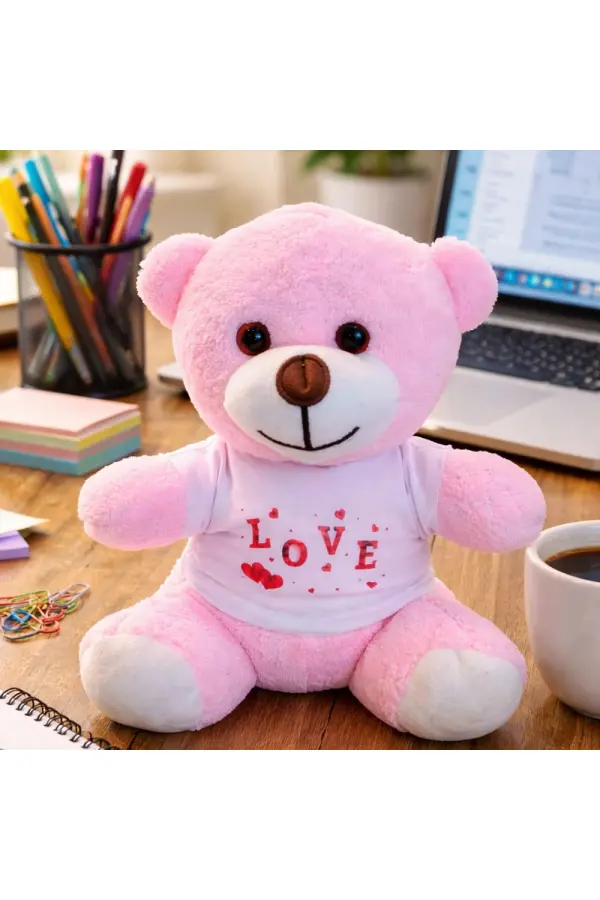Love Tişörtlü Pembe Peluş Ayıcık Love Tişörtlü Pembe Peluş Ayıcık