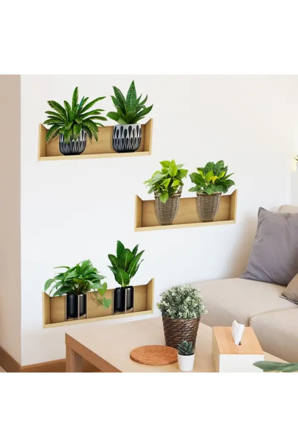 Raflı Bitki Tasarımlı Yapışkanlı Sticker 20*30 cm 3lü Set Raflı Bitki Tasarımlı Yapışkanlı Sticker 20*30 cm 3lü Set