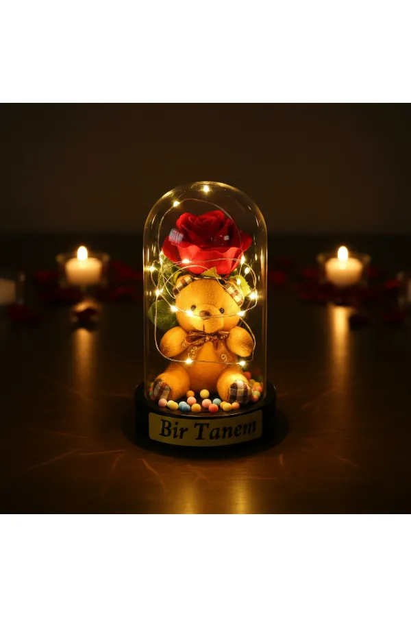 Ayıcıklı Ledli Gül Fanus Ayıcıklı Ledli Gül Fanus