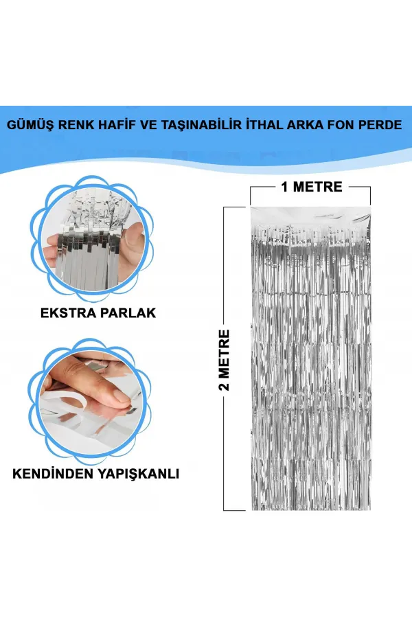Gümüş Metalize Saçaklı Fon Perde Gümüş Metalize Saçaklı Fon Perde