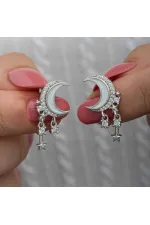 Gümüş Sallantılı Ay Yıldız Kadın Küpe Gümüş Sallantılı Ay Yıldız Kadın Küpe