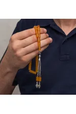 Metal Püsküllü 7x11 mm Kesme Sıkma Kehribar Tesbih