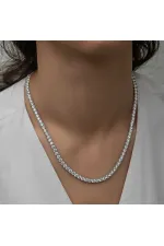 Gümüş 4 mm Beyaz Taşlı Su Yolu Kadın Kolye Gümüş 4 mm Beyaz Taşlı Su Yolu Kadın Kolye