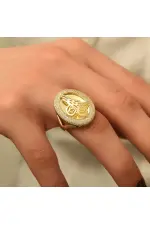 Gümüş Gold Tuğralı Bayan Yüzük Gümüş Gold Tuğralı Bayan Yüzük