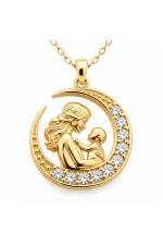 Gümüş Hilal İçinde Anne Bebek Figürlü Gold Kolye Gümüş Hilal İçinde Anne Bebek Figürlü Gold Kolye