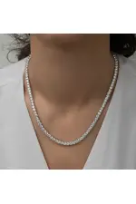 Gümüş 3 mm Beyaz Taşlı Su Yolu Kadın Kolye Gümüş 3 mm Beyaz Taşlı Su Yolu Kadın Kolye