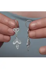 Gümüş Üç Yaprak Telkari Kadın Küpe Gümüş Üç Yaprak Telkari Kadın Küpe