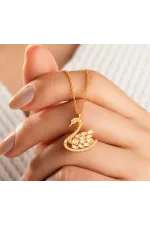 Gümüş Gold Baget Taşlı Kuğu Kadın Kolye Gümüş Gold Baget Taşlı Kuğu Kadın Kolye