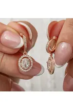 Gümüş Rose Oval Taşlı Sallantılı Küpe Gümüş Rose Oval Taşlı Sallantılı Küpe