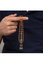 Metal Püsküllü Bal Şeffaf Sıkma Kehribar Tesbih