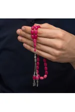 Gümüş Püsküllü Pembe Sıkma Kehribar Tesbih Gümüş Püsküllü Pembe Sıkma Kehribar Tesbih
