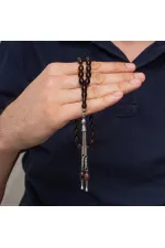 Metal Püsküllü Koyu Kahve Arpa Kesim Tesbih