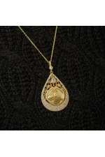 Gümüş Gold Kaplama Damla Tuğralı Kadın Kolye Gümüş Gold Kaplama Damla Tuğralı Kadın Kolye