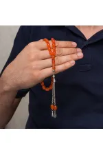 Metal Püsküllü Turuncu Arpa Kesim Sıkma Kehribar Tesbih Metal Püsküllü Turuncu Arpa Kesim Sıkma Kehribar Tesbih