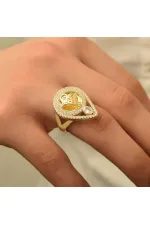 Gümüş Gold Tuğralı Bayan Yüzük Gümüş Gold Tuğralı Bayan Yüzük