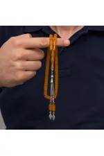 Metal Püsküllü 7x11 mm Kesme Sıkma Kehribar Tesbih