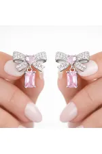Gümüş Pembe Taşlı Fiyonk Kadın Küpe Gümüş Pembe Taşlı Fiyonk Kadın Küpe