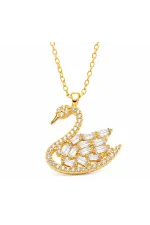 Gümüş Gold Baget Taşlı Kuğu Kadın Kolye Gümüş Gold Baget Taşlı Kuğu Kadın Kolye
