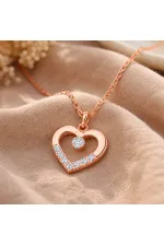Gümüş Rose Minik Kalpli Tektaş Kadın Kolye Gümüş Rose Minik Kalpli Tektaş Kadın Kolye