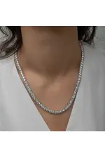 Gümüş 3 mm Beyaz Taşlı Su Yolu Kadın Kolye Gümüş 3 mm Beyaz Taşlı Su Yolu Kadın Kolye