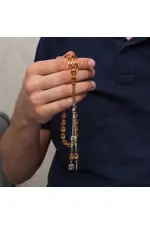 Metal Püsküllü Bal Şeffaf Sıkma Kehribar Tesbih