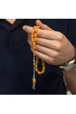 Gümüş Püsküllü Sarı Kapsül Kesim Sıkma Kehribar Tesbih Gümüş Püsküllü Sarı Kapsül Kesim Sıkma Kehribar Tesbih