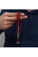 Metal Püsküllü Kırmızı Sıkma Kehribar Tesbih Metal Püsküllü Kırmızı Sıkma Kehribar Tesbih
