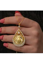 Gümüş Gold Kaplama Damla Tuğralı Kadın Kolye Gümüş Gold Kaplama Damla Tuğralı Kadın Kolye