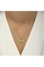 Gümüş Rose Yeşil Kaplangözü Taşlı Kelebek Kolye Gümüş Rose Yeşil Kaplangözü Taşlı Kelebek Kolye