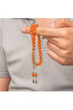 Gümüş Püsküllü Turuncu Yuvarlak Sıkma Kehribar Tesbih Gümüş Püsküllü Turuncu Yuvarlak Sıkma Kehribar Tesbih