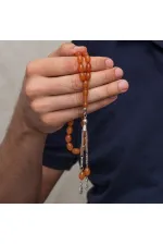 Metal Püsküllü 7x11 mm Turuncu Sıkma Kehribar Tesbih Metal Püsküllü 7x11 mm Turuncu Sıkma Kehribar Tesbih