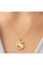 Gümüş Gold Zarif Kuğu Kadın Kolye Gümüş Gold Zarif Kuğu Kadın Kolye