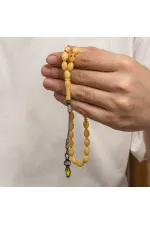 Gümüş 1000 Ayar Kazaz Püsküllü Sıkma Kehribar Tesbih