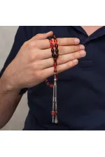 Metal Püsküllü Siyah ve Ateş Tonlu Sıkma Kehribar Tesbih Metal Püsküllü Siyah ve Ateş Tonlu Sıkma Kehribar Tesbih