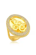 Gümüş Gold Tuğralı Bayan Yüzük Gümüş Gold Tuğralı Bayan Yüzük