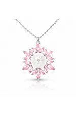 Gümüş Pembe Lotus Desenli Çiçek Kadın Kolye Gümüş Pembe Lotus Desenli Çiçek Kadın Kolye