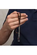 Metal Püsküllü Koyu Kahve Arpa Kesim Tesbih